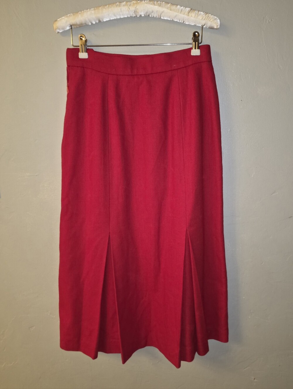 Vintage 1970s Red Wool Blend Pleated Pencil Skirt Jeorge J Macy's